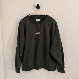 women’s dark green AMERICAN EAGLE embroidered PARIS 1977 crewneck sweatshirt [L]